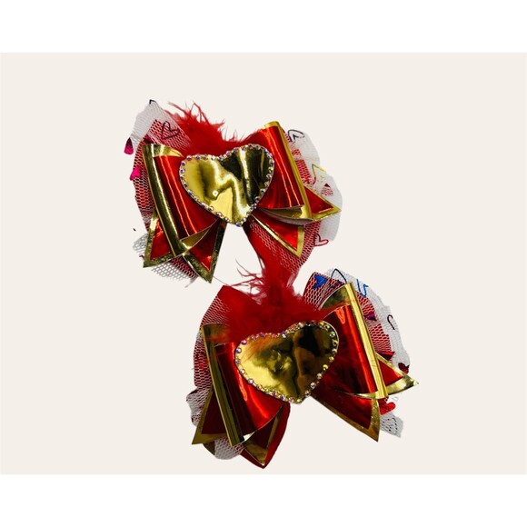 Heart Pigtail Hair Bow Clips Set for Girl Handmade - Picture 7 of 7